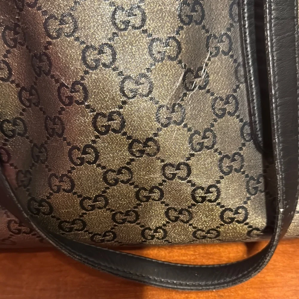 Gucci Vintage Beige & Black Monogram Tote. - Picture 13 of 14